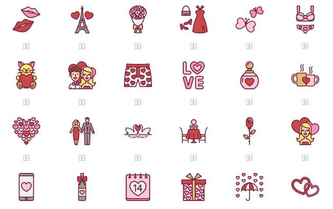 03 Linear Pink Color Valentines Day Icons Set