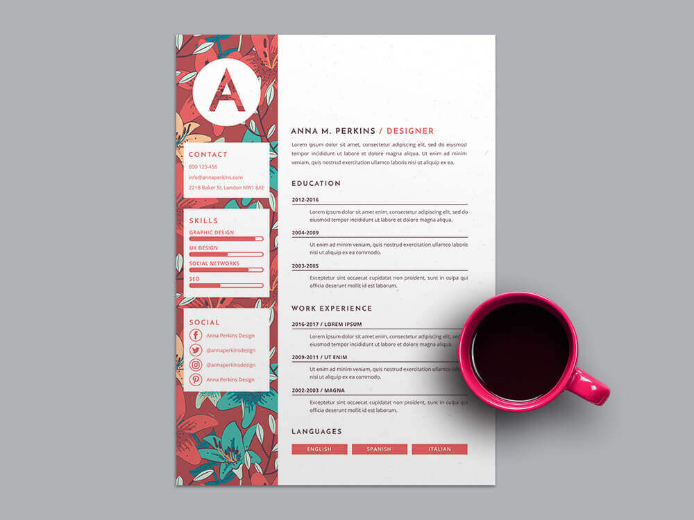 Free Pretty Floral Resume Template, minimal, modern, it is designed for designers.