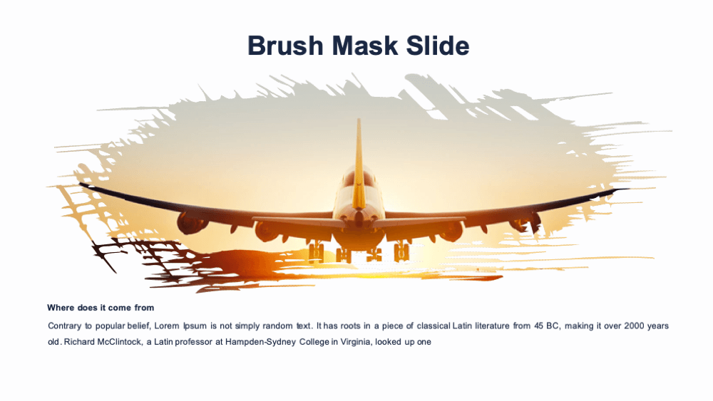 This is a screenshot of the Business Plan PowerPoint Template, brush mask slide