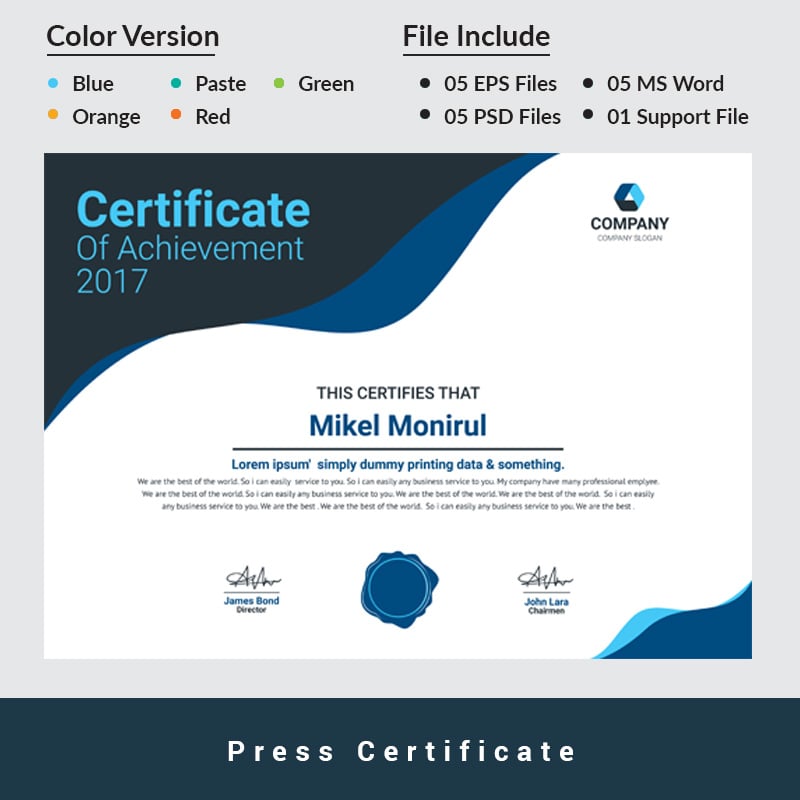 Press Certificate Template Preview
