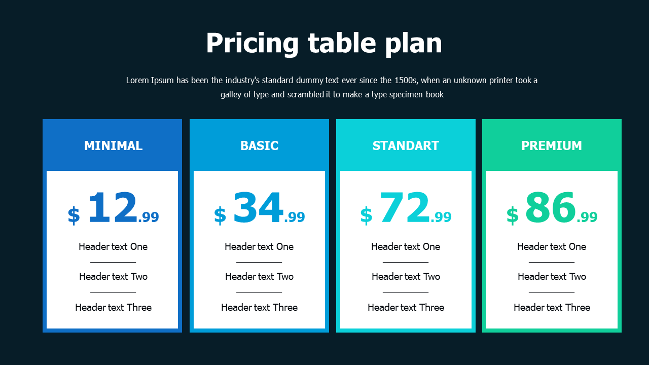 Pricing table plan PowerPoint Template
