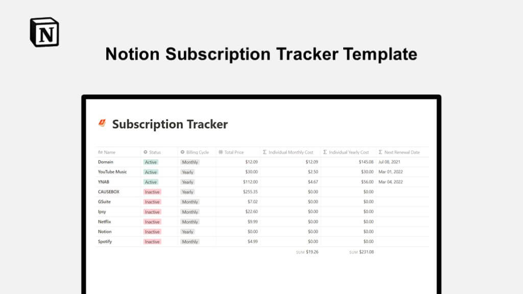 Free Notion Subscription Tracker Template