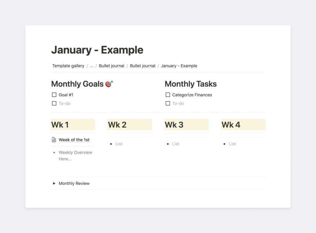 Free Notion Bullet journal Template