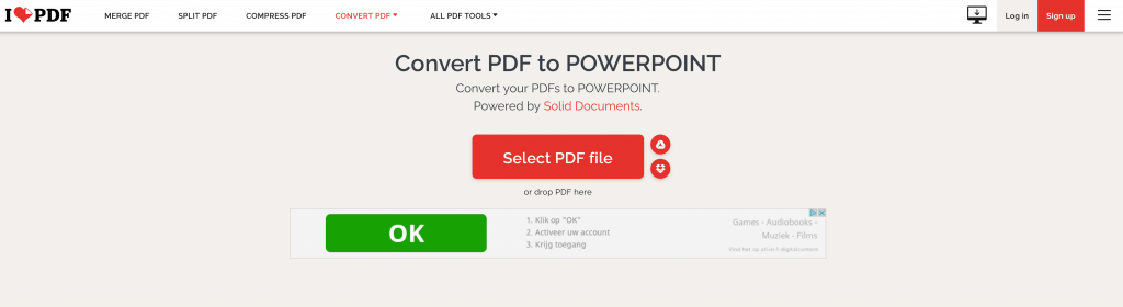 Convert PDF to POWERPOINT Tool from iLovePDF