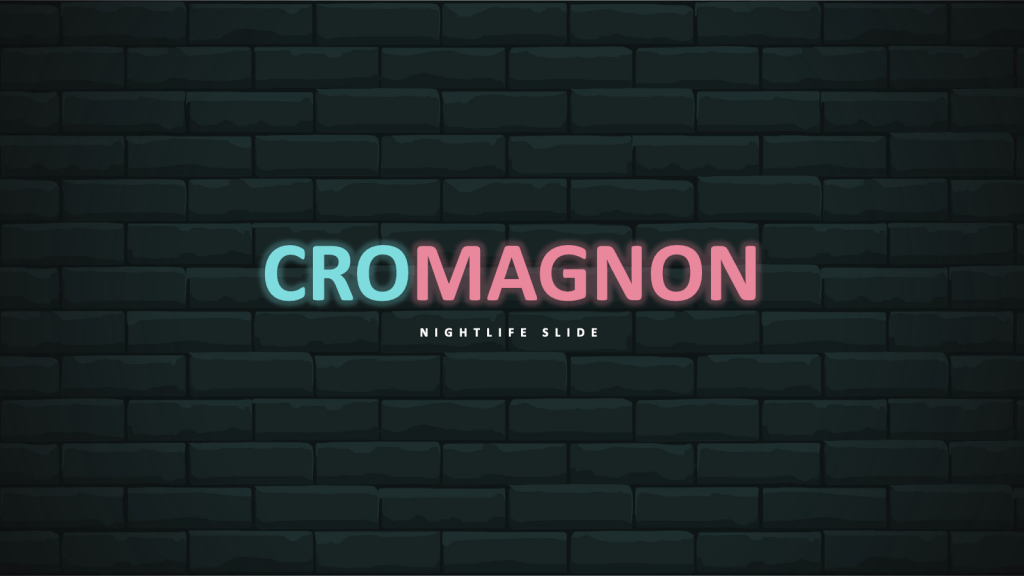 Cover slide design of Cromagnon creative nightlife template with a room wall background