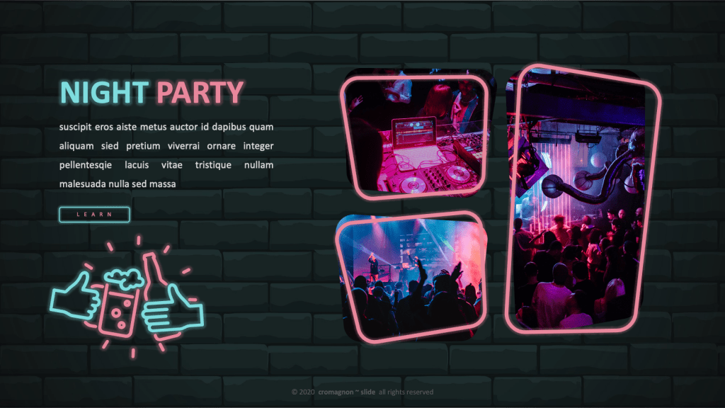 night party photo album slide design from Cromagnon creative nightlife template