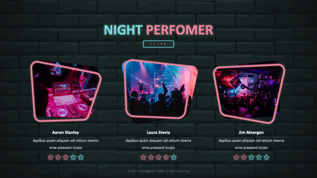 Night perfomer slide design for DJ party