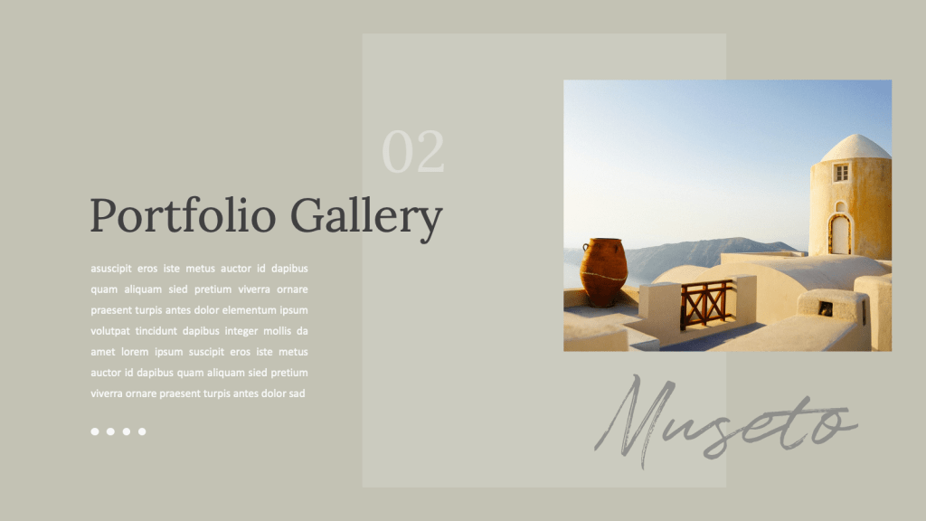 Aesthetic portfolio gallery slide free download, from Musetto Powerpoint Template