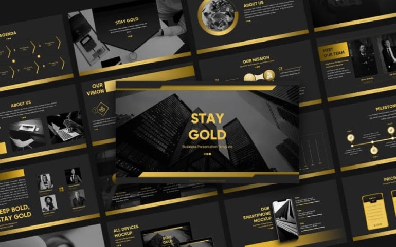 Stay Gold Business Presentation PowerPoint Template -Top 10 Presentation Templates to Purchase on TemplateMonster