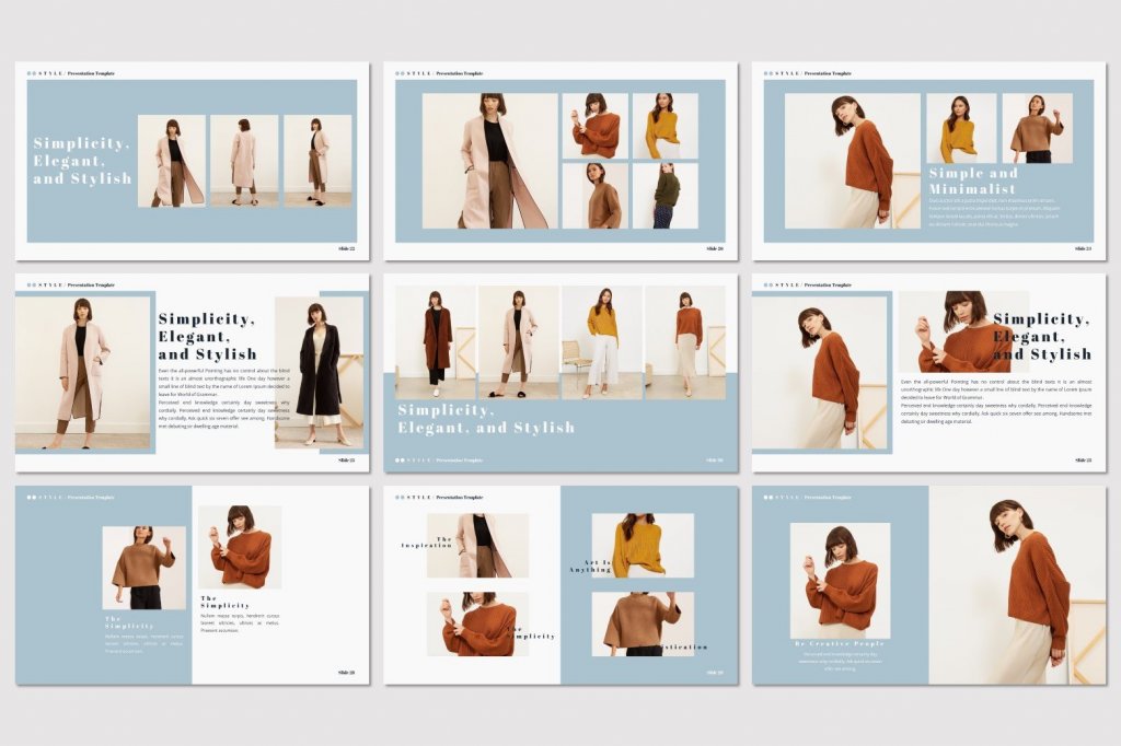 Style presentation template preview: simplieity, elegant, and stylish
