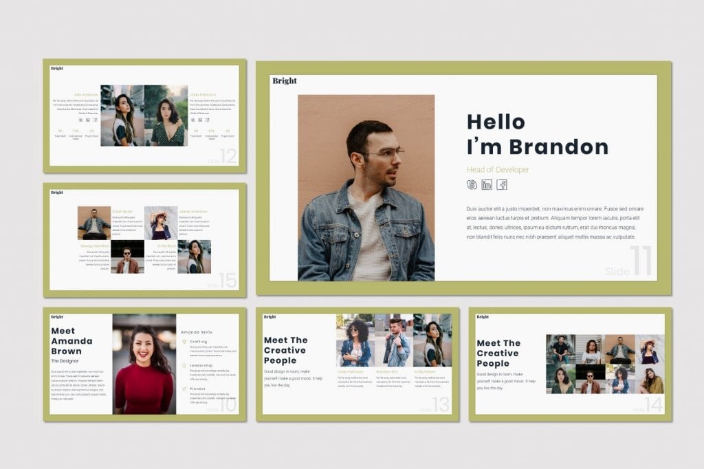 BBright PowerPoint presentation template preview: meet the creative people