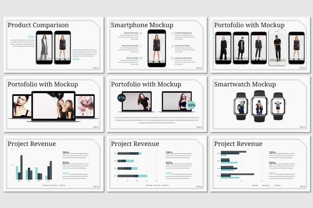 Statement - Free Clean Powerpoint Template light theme preview: project revenue