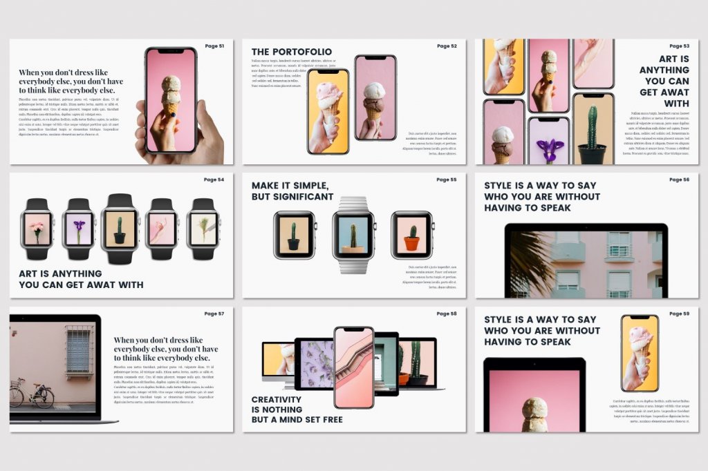 PASTEL - Free Fashion PowerPoint Presentation Template mockup slide for macbook and smartphone