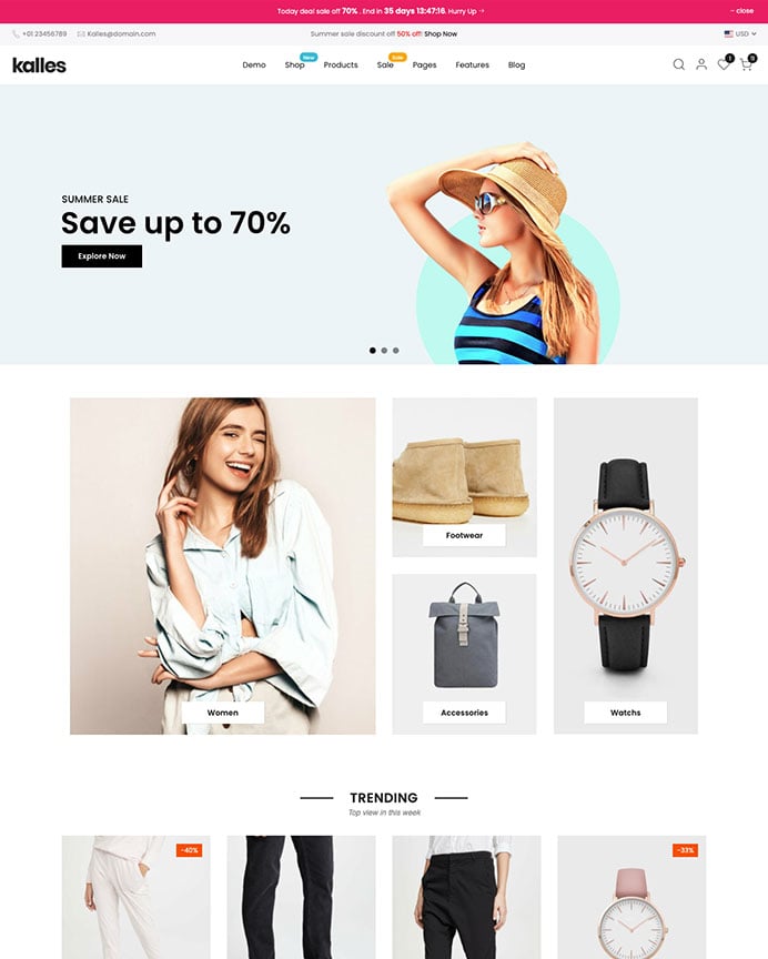 The Kalles theme is a beautiful Shopify theme that comes with more than 15 purpose-built demonstrations and more than 40 stunning homepage demos. 