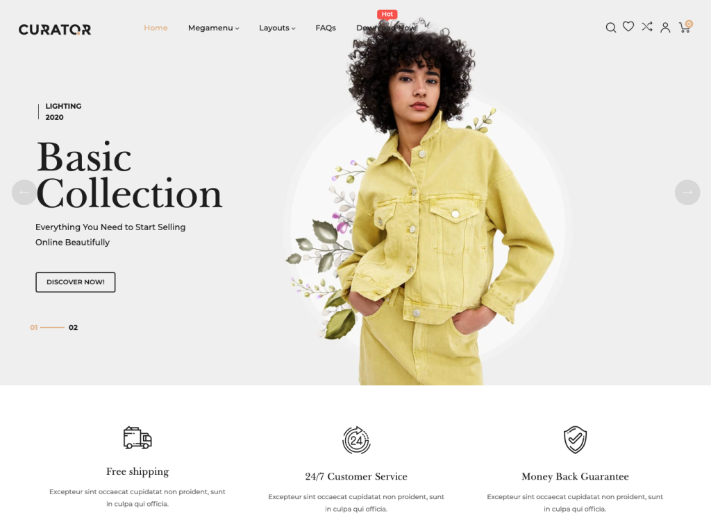 The Curator free Shopify theme owns an extremely impressive homepage which makes any guests visiting your site be attracted in the first sight.