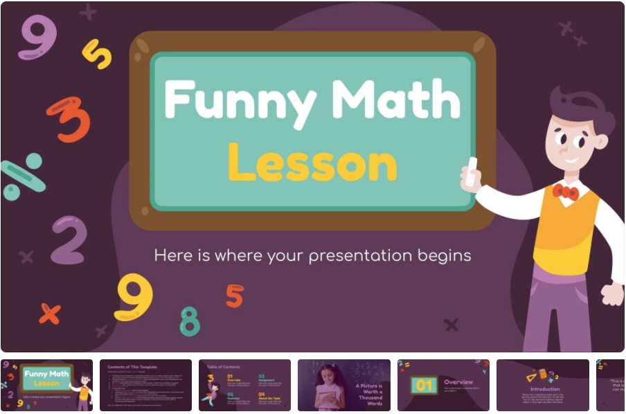 Free Funny Math Lessons PPT Template for Teachers