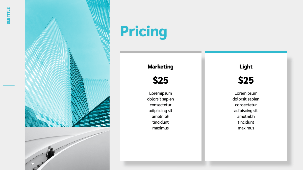 Cyan Free Business Google Slides Template pricing table slide