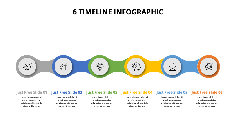Horizontal timeline template for PowerPoint, Google Slides - 6 list