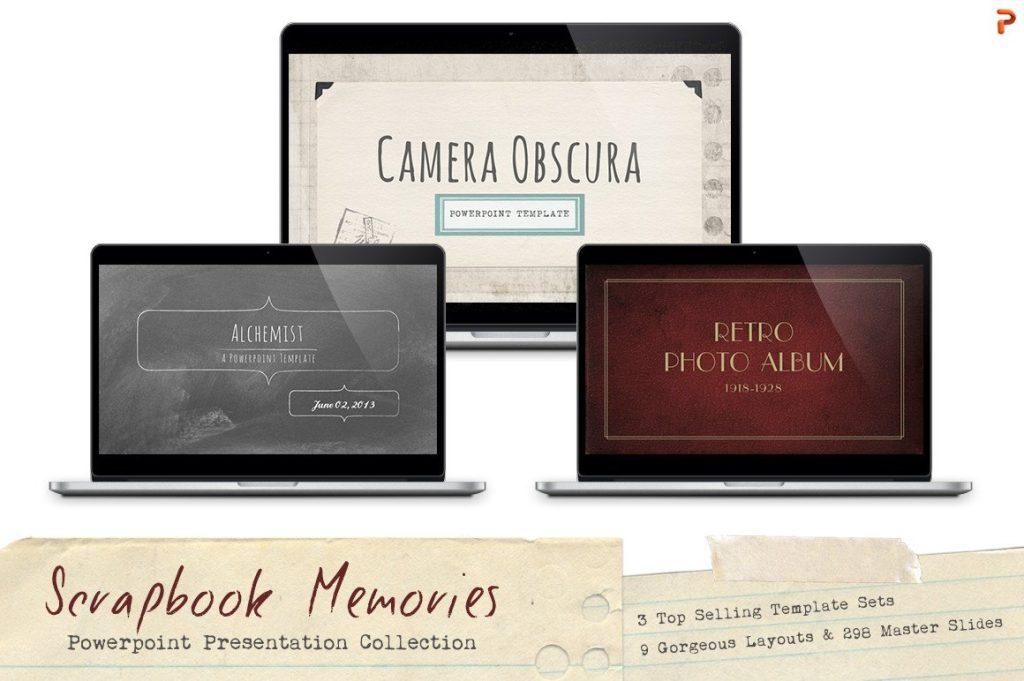 Scrapbook Memories is another retro themed PowerPoint template.