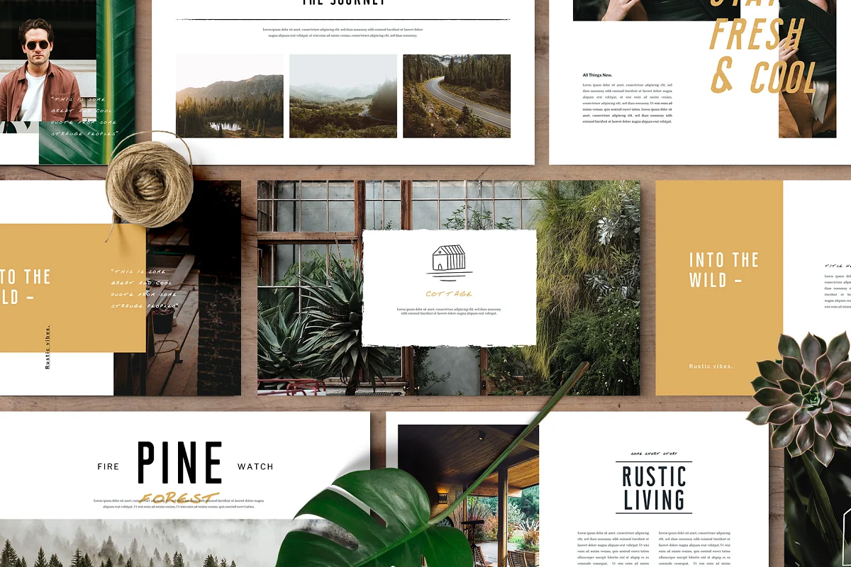 Lookbook Powerpoint Big Bundle has 8 defferent magazine style PowerPoint templates such as scandinavian, tropical, rustic, chic,vintage, botanical, hipster and Japanese minimalism theme.