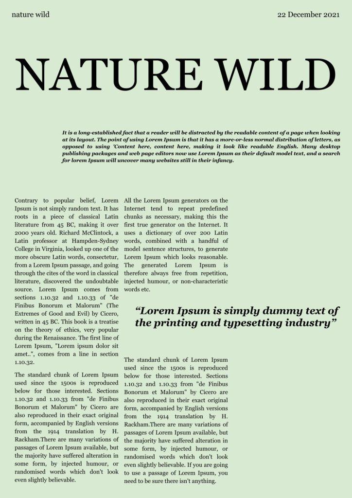 Preview of Green Nature Wild Newspaper Google Slides Template, our pick of best Free Academic Newspaper Template for Google Slides