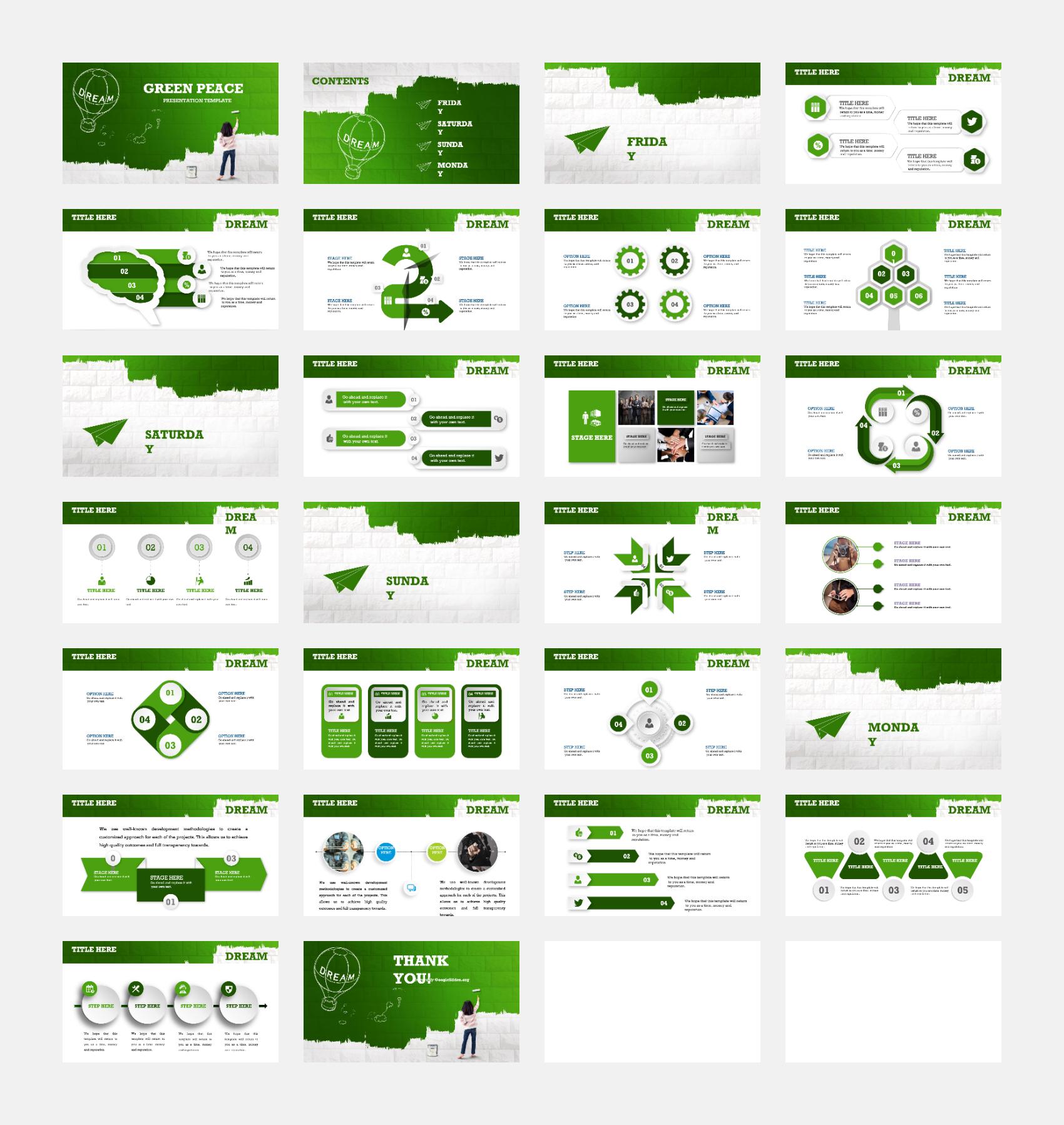 Green Peace Google Slides has a green background