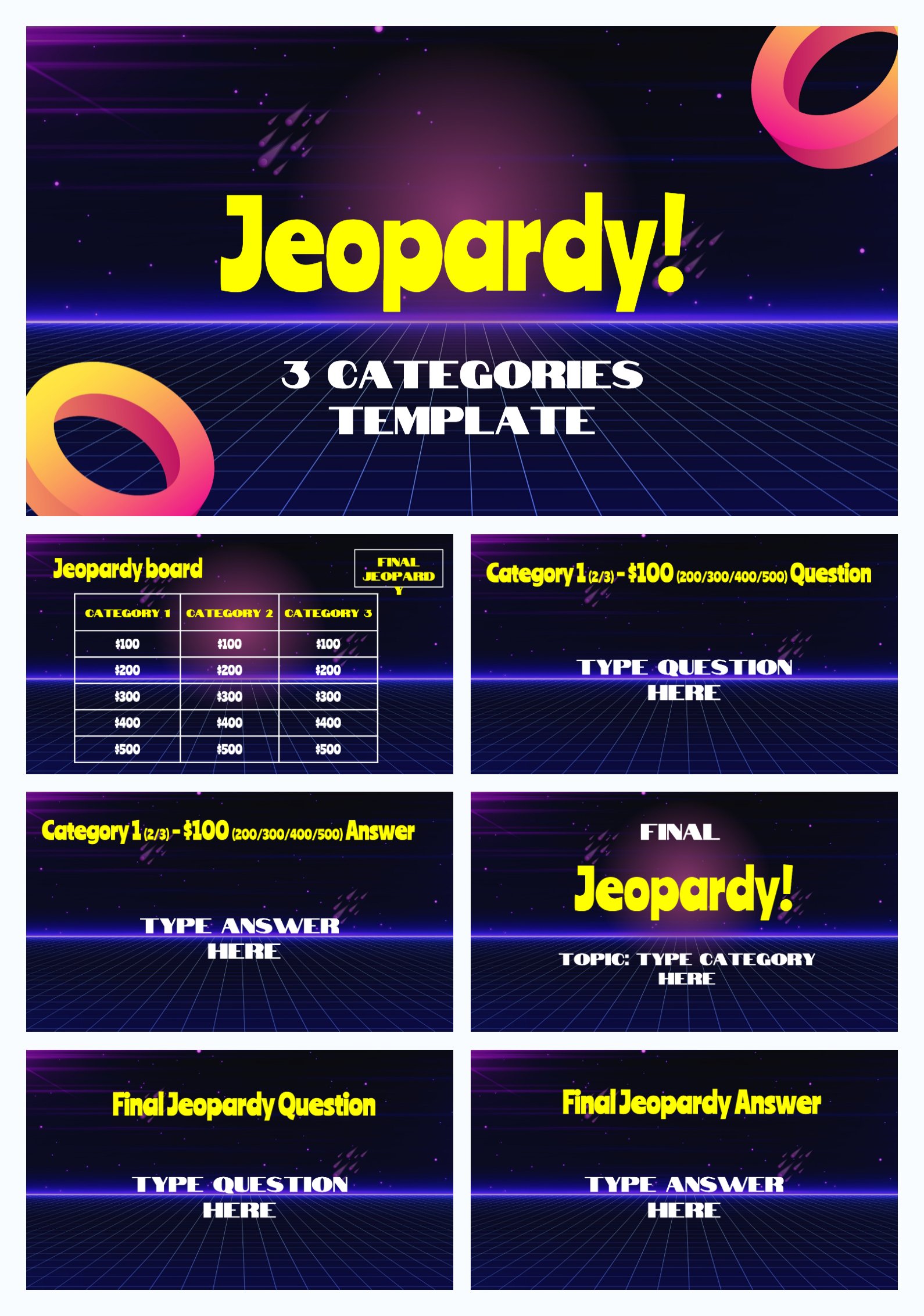 Preview of Jeopardy 3 Categories Google Slides Templates