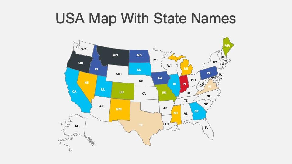 Editable USA Map With State Names