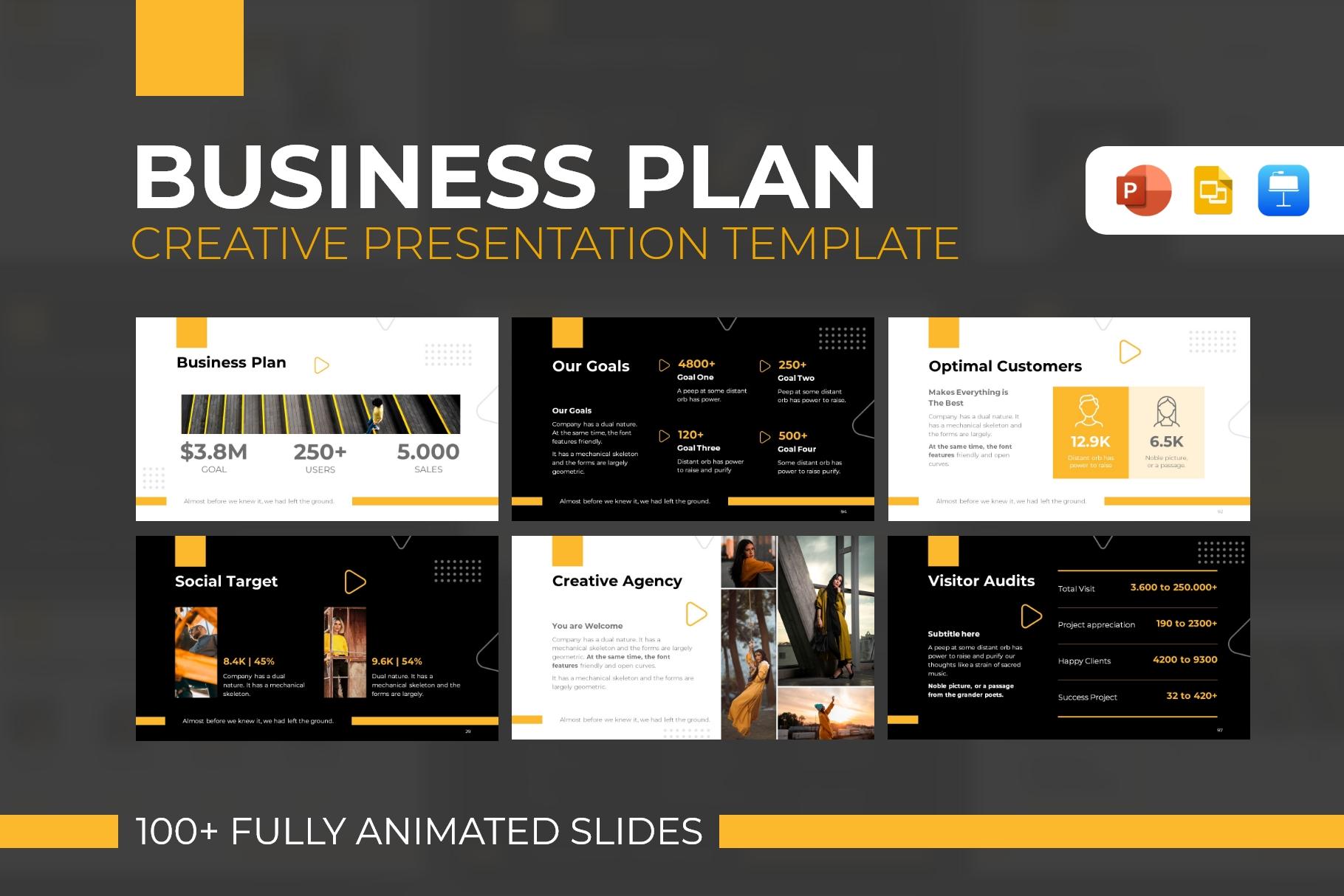 Animated Yellow Business Plan Presentation Template Free Download (10 Slides)
