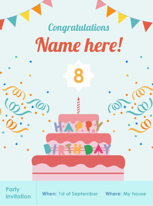 A simple birthday card template for Google Slides, edit it, and send it to your friends.