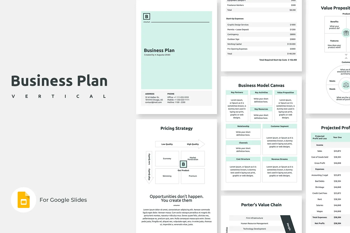Screenshot of Business Plan Vertical Google Slides Template