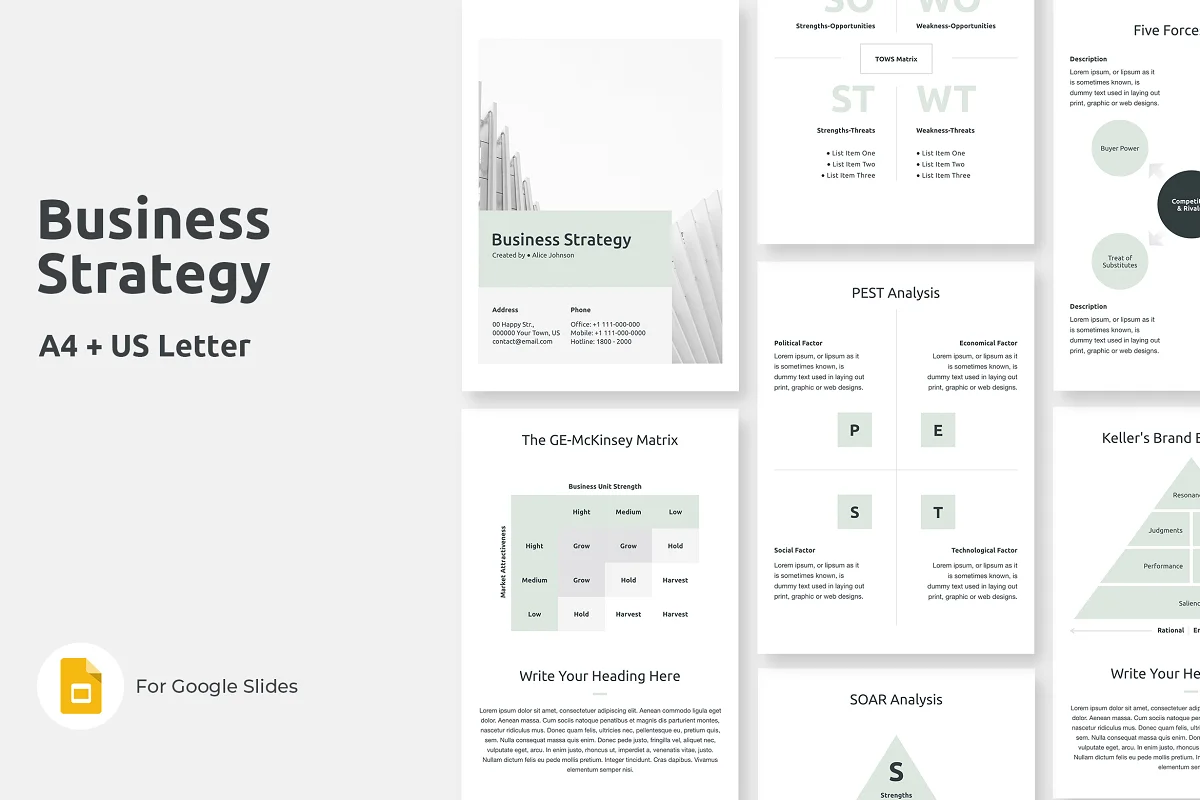 screenshot of Business Strategy A4 Vertical Google Slides Template