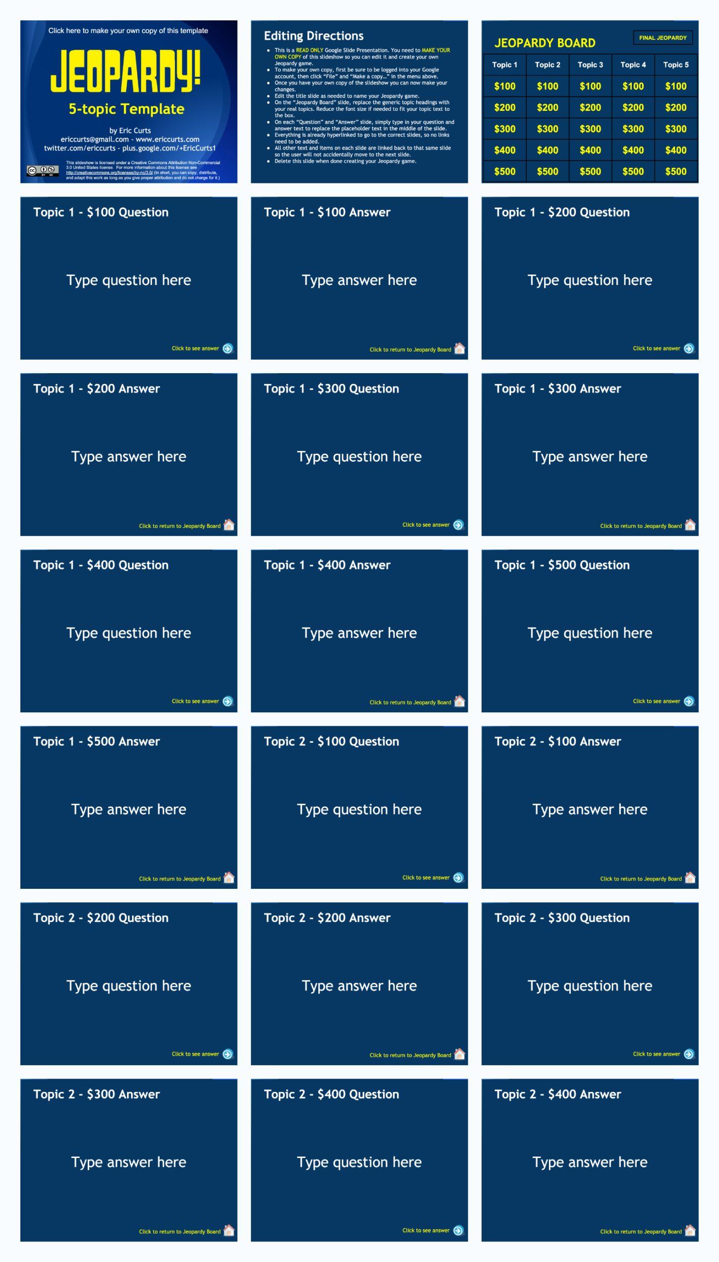 Preview of Jeopardy Game 5-Topic Template