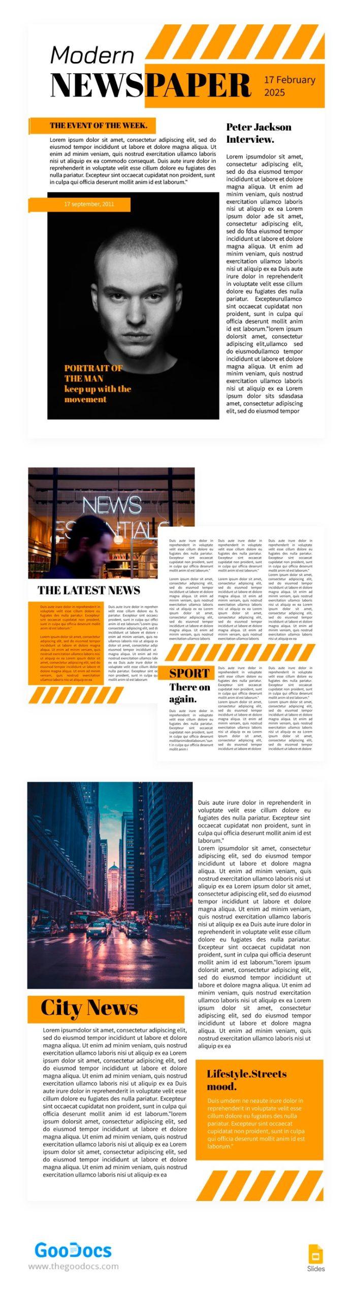 Preview of Modern Newspaper Free Google Slides Template, our pick of best Free Vertical Newspaper Template for Google Slides
