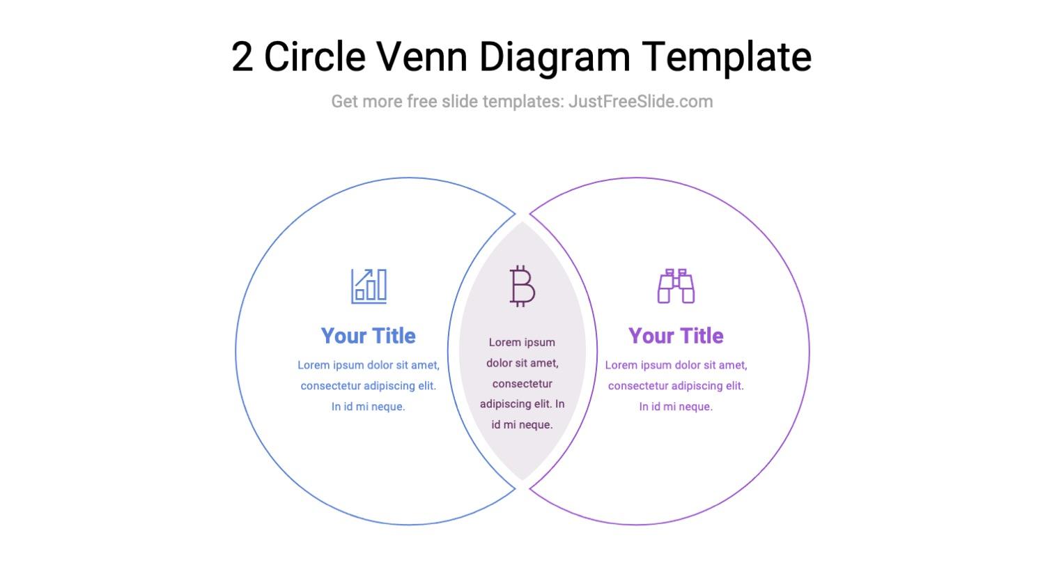 2 Circle Venn Diagram PPT template and Google Slides template (line style)