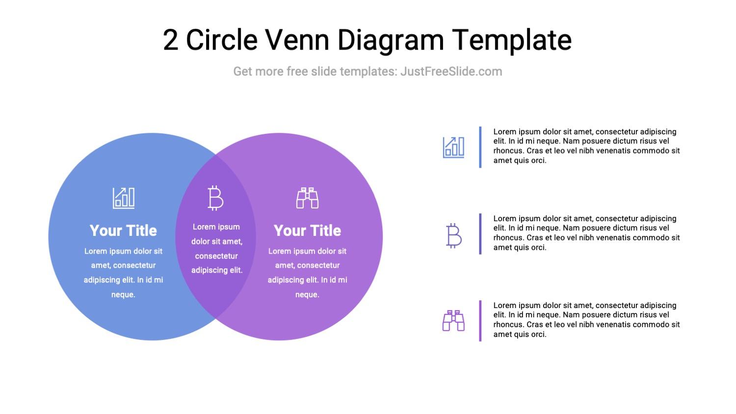 2 Circle Venn Diagram PPT template and Google Slides template with text