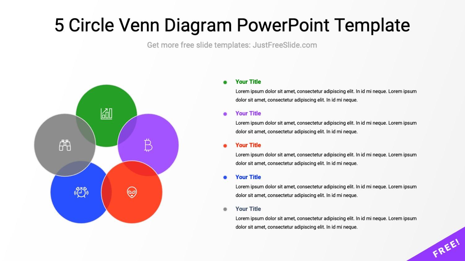 5 Circle Venn Diagram PowerPoint Template