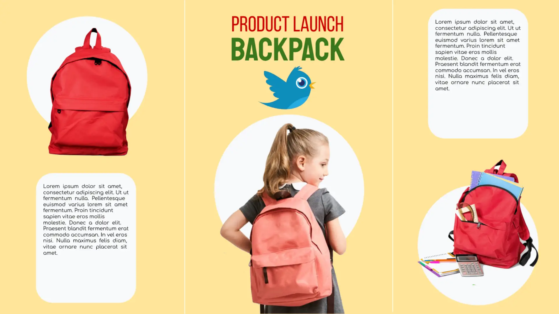 Preview of Backpack Product Leaflet Template, our pick of best free Google Slides Leaflet Template for Backpack Product