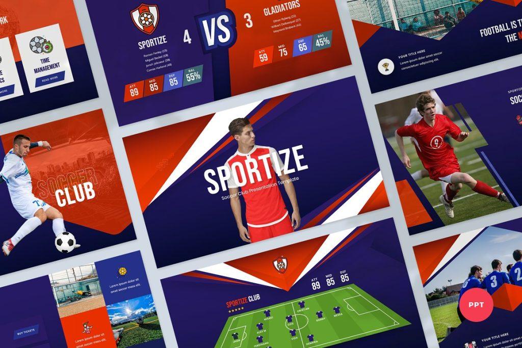 Preview of Soccer & Football Club PowerPoint Template, our pick of the best sports PowerPoint templates for football presentation