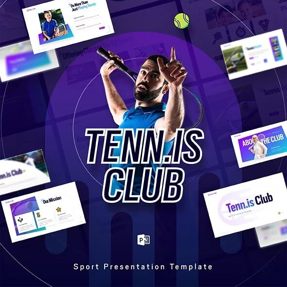 Preview of Tennis Club Sports Powerpoint Template, our pick of the best sport PowerPoint template for tennis club