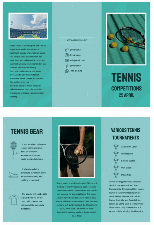 Free tennis Leaflet template for Google Slides