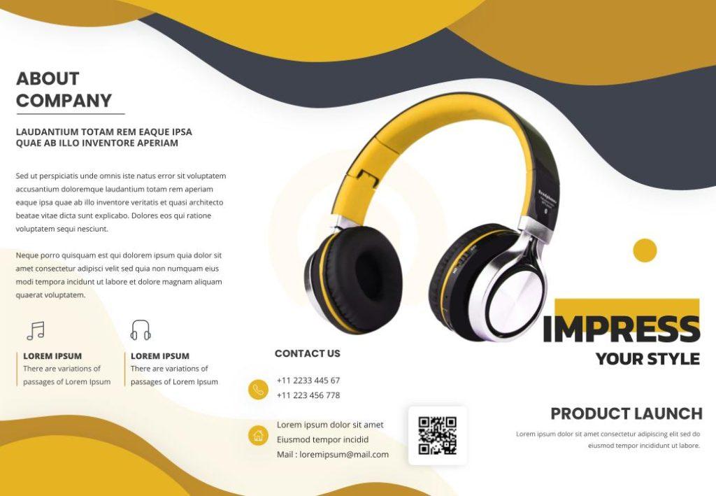 Preview of Trifold Headphone Leaflet Google Slides Template, our pick of the best Free Google Slides Leaflet Template for headphone