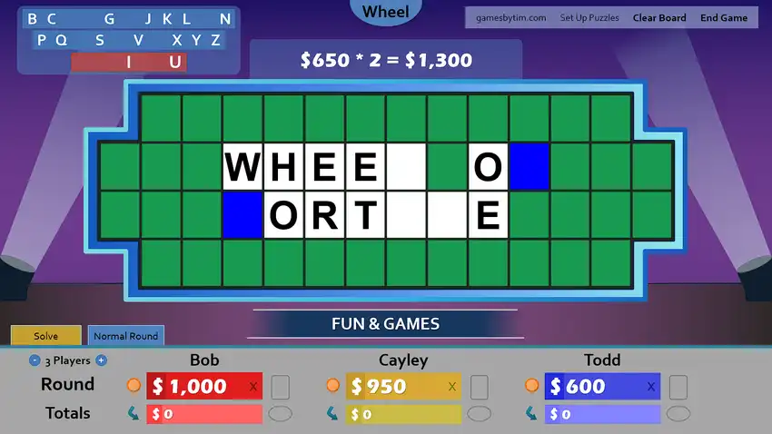 Screenshot of Wheel of Fortune PowerPoint Game