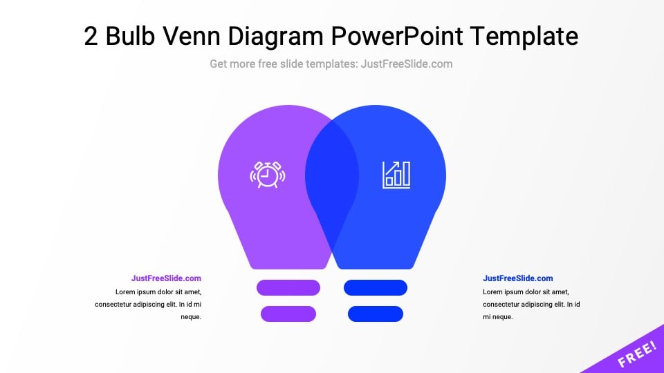 2 Bulb Venn Diagram PowerPoint Template