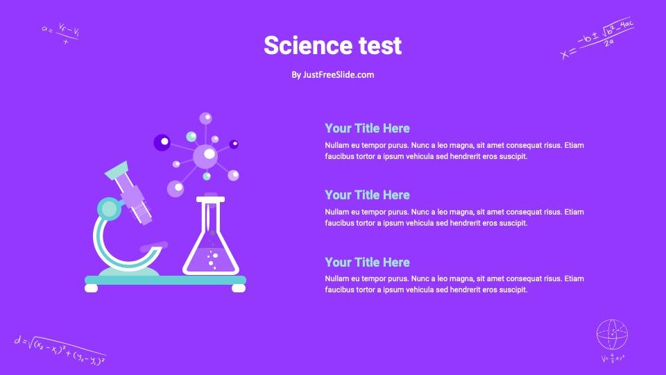 Science test slide of Free Physics PowerPoint Template
