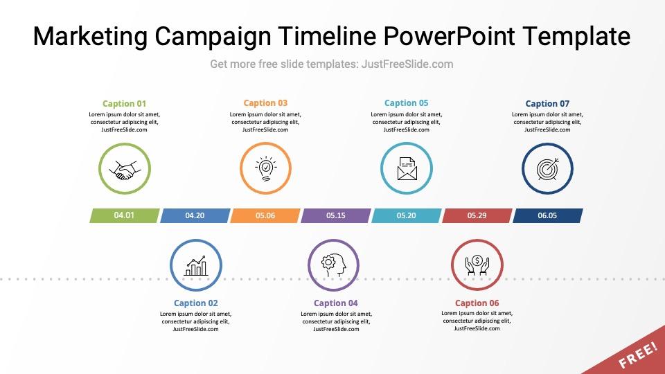 7 List Marketing Campaign Timeline PowerPoint Template