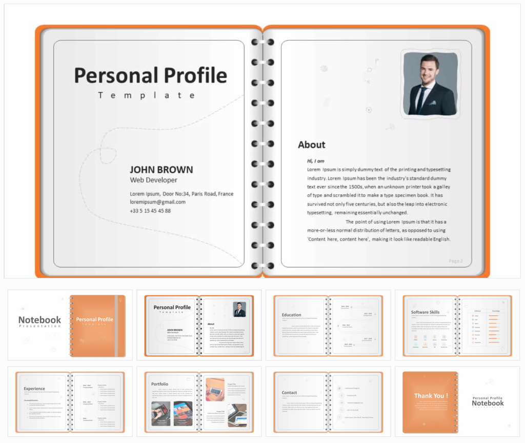 Free Notebook Style Personal Profile PowerPoint Template