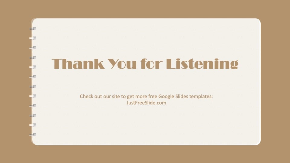 Thank you for listening slide - Free Spiral Notebook Google Slides Template