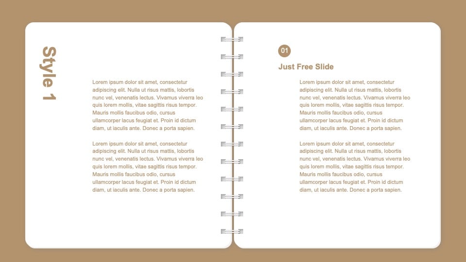 Open book slide design -Free Spiral Notebook Google Slides Template