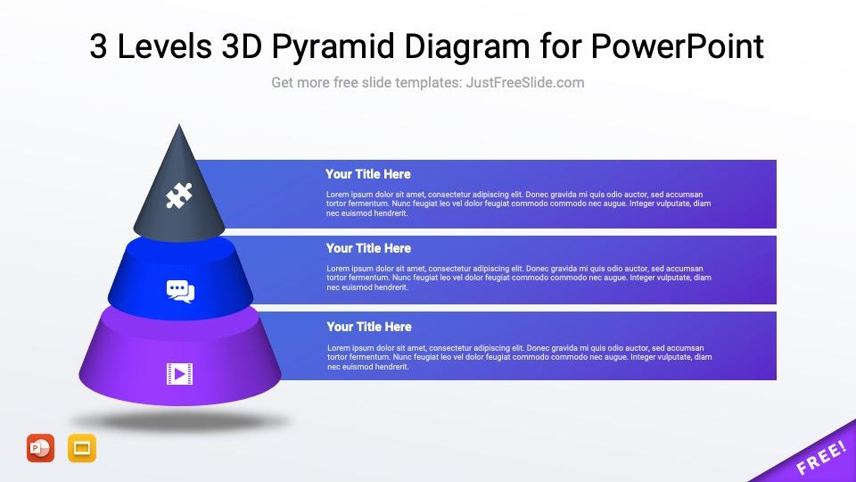 Free 3 Levels 3D Pyramid Diagram for PowerPoint